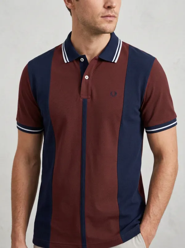 Men's Vintage Style Olive Navy Striped Panel Polo Shirt