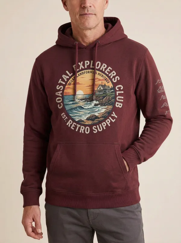 Men's Ridge Coastal Explorer Ocean Sunset Graphic Hoodie