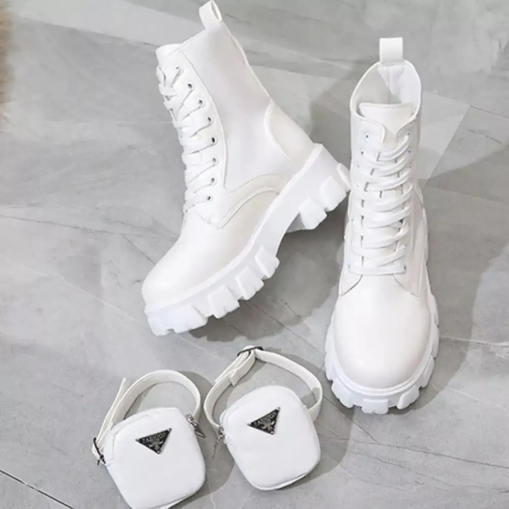 Textured Lace Up Platform Ankle Boots