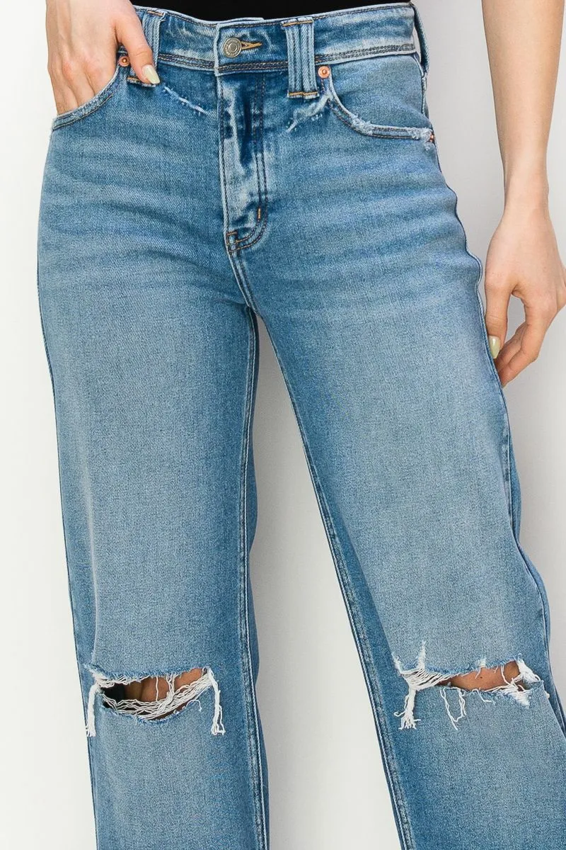 Versatile High Rise Straight Leg Relaxed Denim Jeans