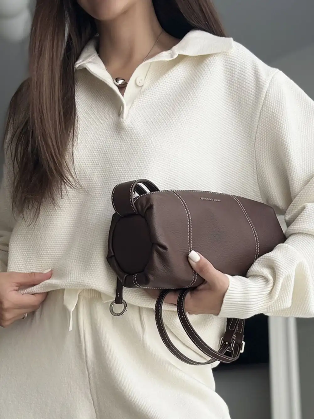Polo Collar Top and Pants Or Skirt Knit Set