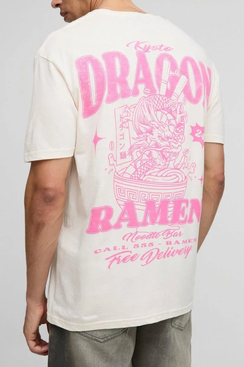Oversized Dragon Noodle Bowl Graphic Crew Neck T-Shirt Daily