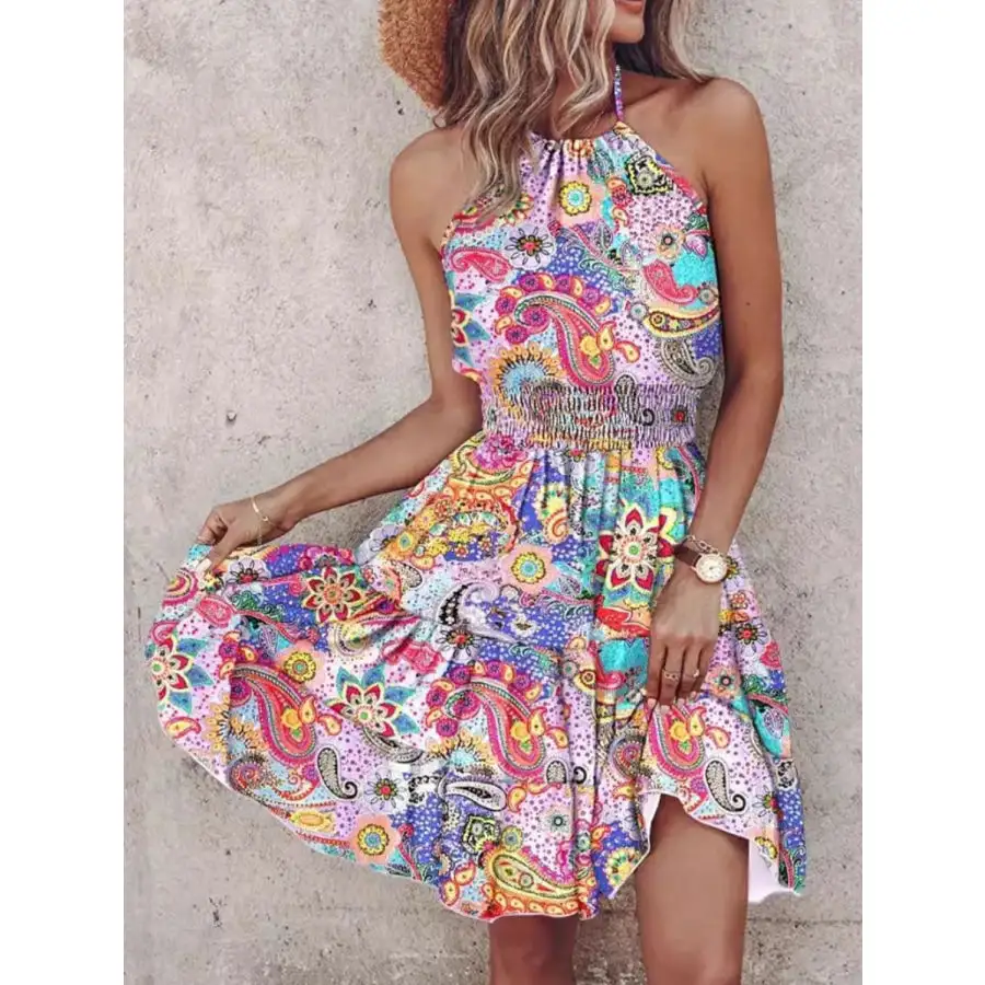 Paisley Print Halter Neck Mini Dress