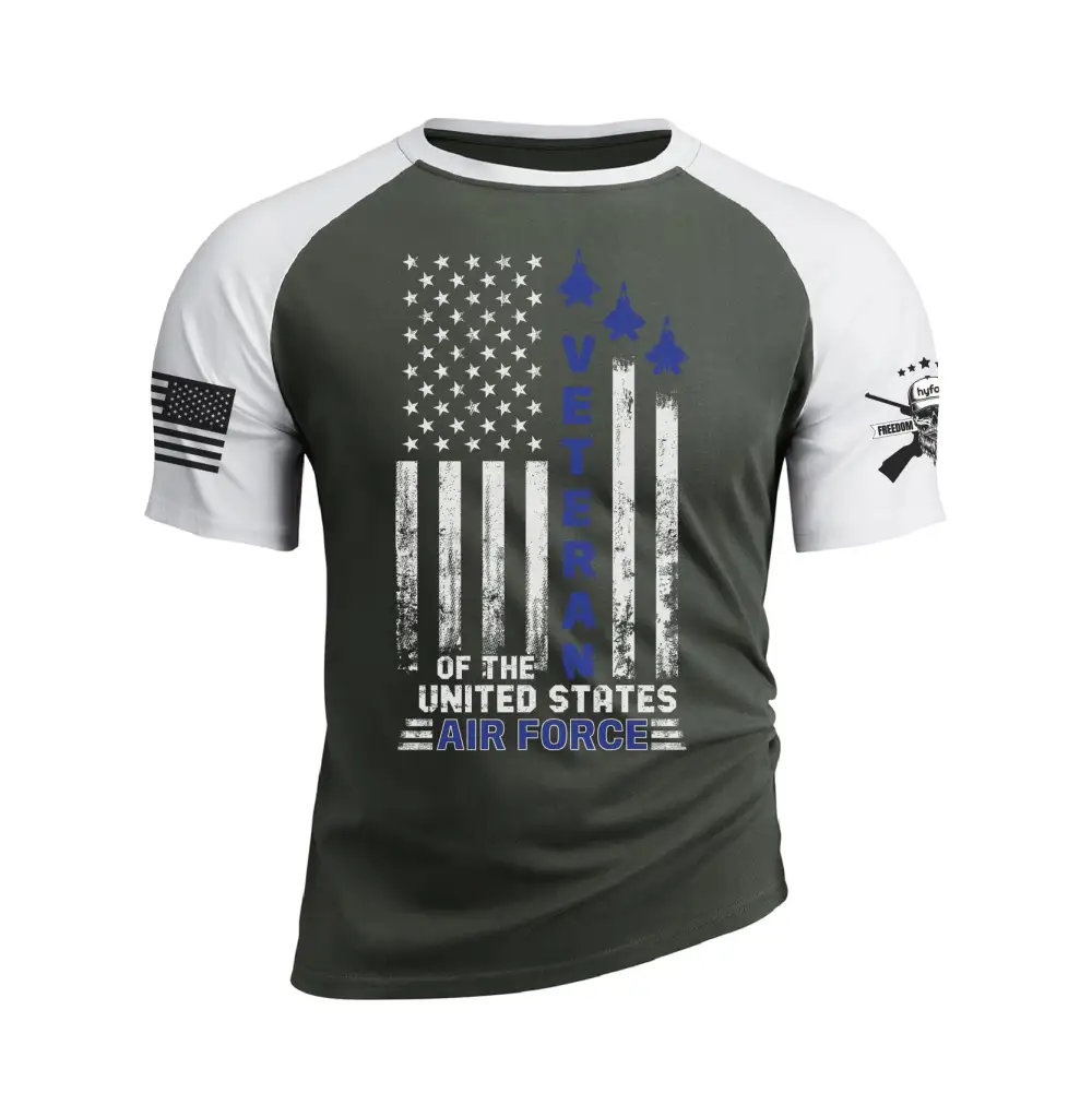 USA FLAG VETERAN OF THE UNITED STATES AIR FORCE RAGLAN GRAPHIC TEE