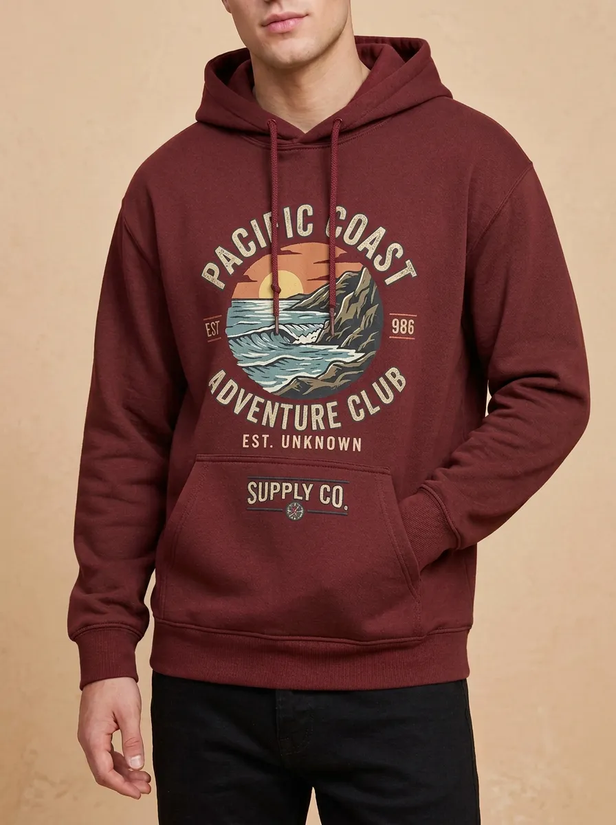 Men's Ridge Pacific Coast Adventure Ocean Sunset Graphic Hoodie