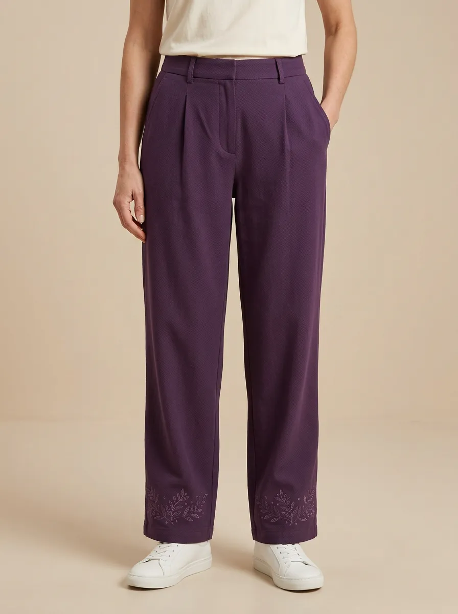 Women's Botanical Nature Leaf Embroidered Print Casual Pants