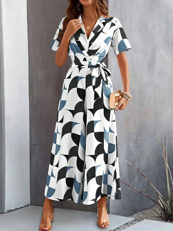 Jumpsuits Met Hoge Taille Losvallende Knopen En Contrasterende