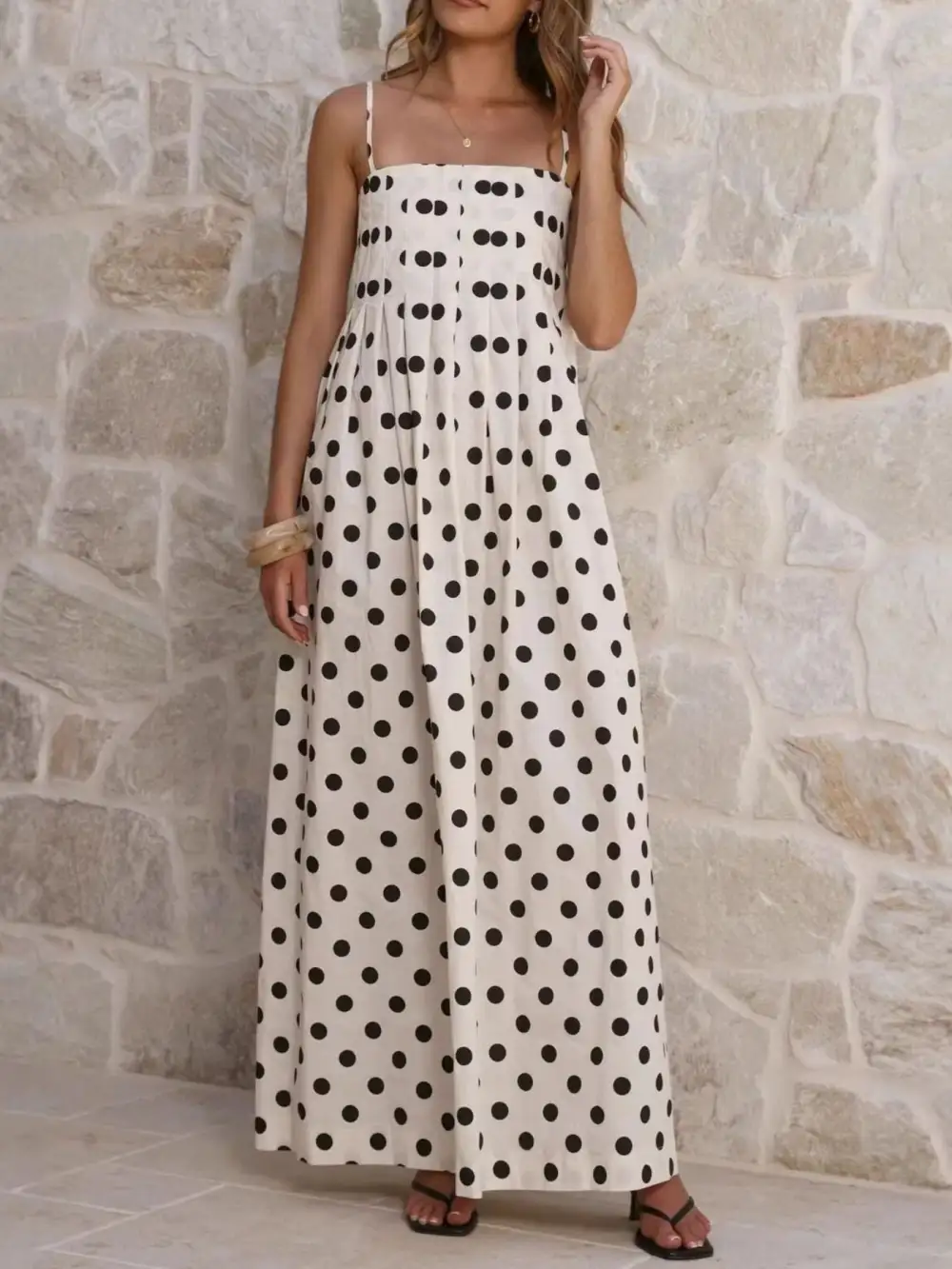 Polka Dot Pleated Maxi Dress