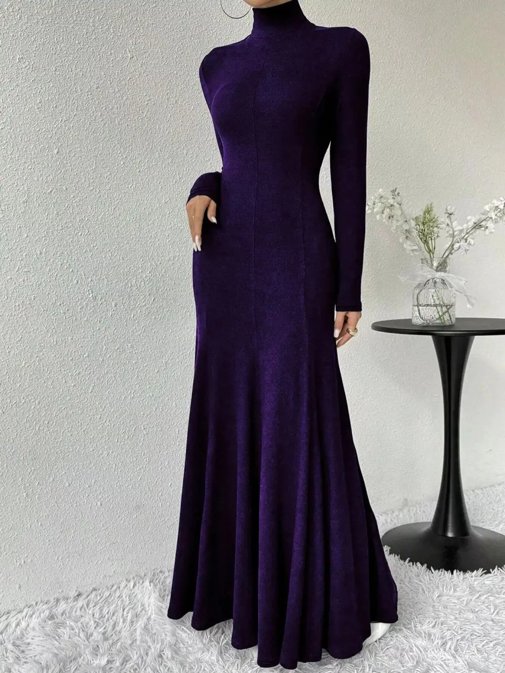 Polished Detail Long Sleeve Maxi Dress