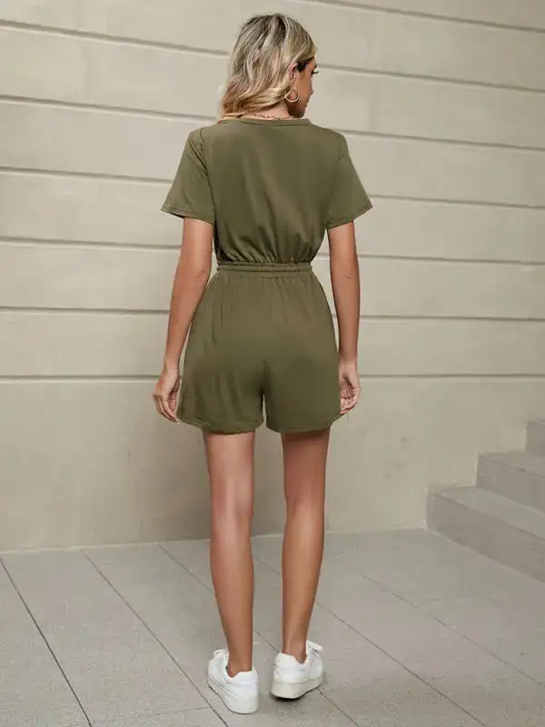 Knit Loose Short Sleeve Button Tie Shorts