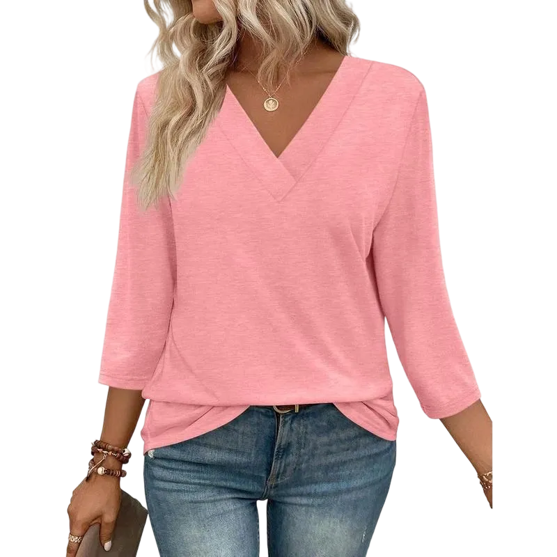 3/4 Length Sleeve Women's Tops V Neck Casual Tunic Tops Basic Shirts
