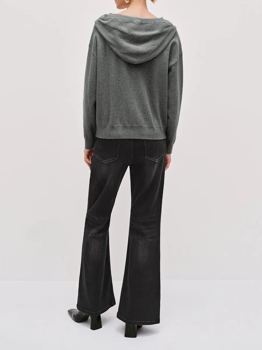 Lady's Grey Casual Style Loose Hoodie With A Zipper