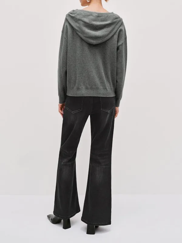 Lady's Grey Casual Style Loose Hoodie With A Zipper