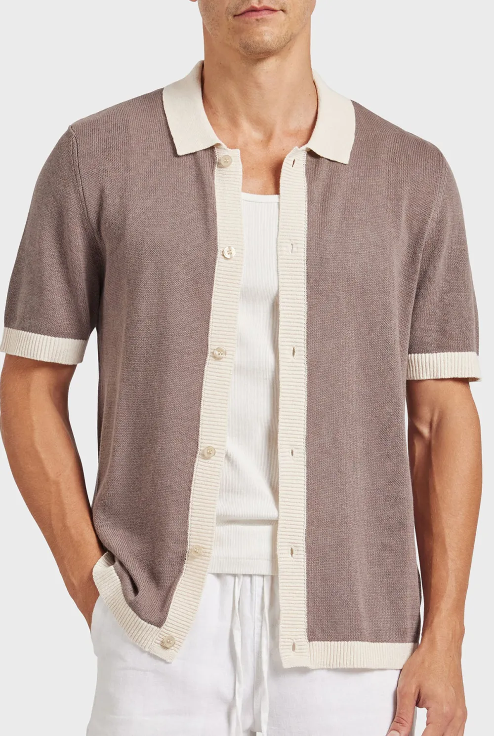 Contrast Rib Trims Knit Shirt