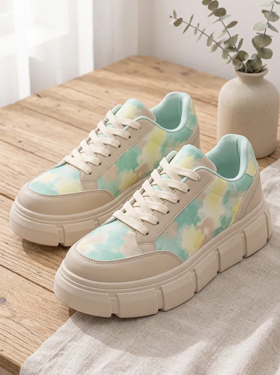 Women's Creative Pastel Tie-Dye Pattern Skate Shoes