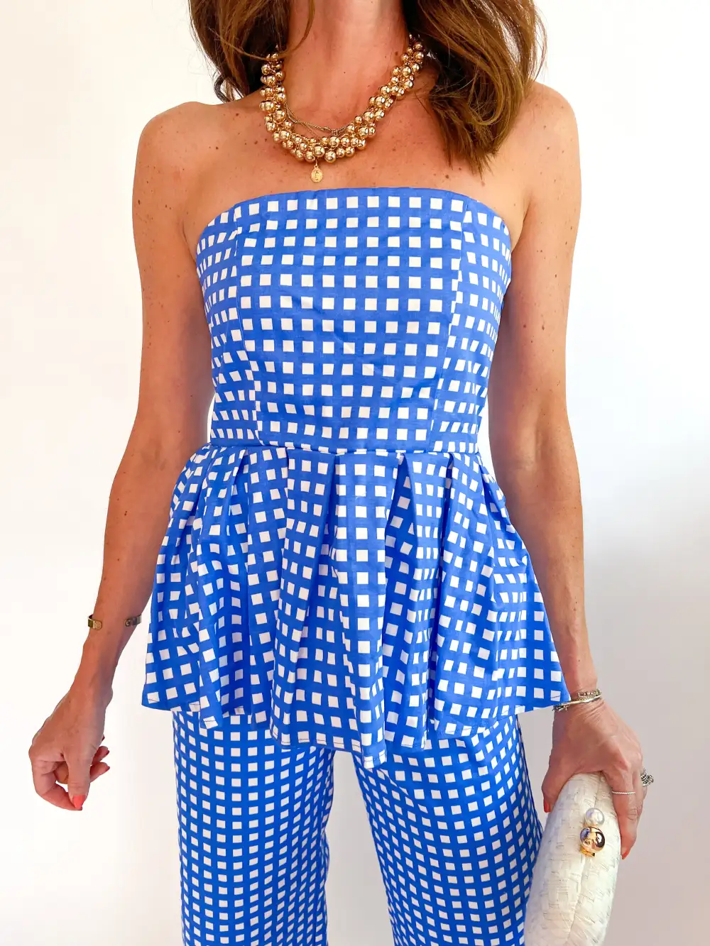 Textured Peplum Strapless Top