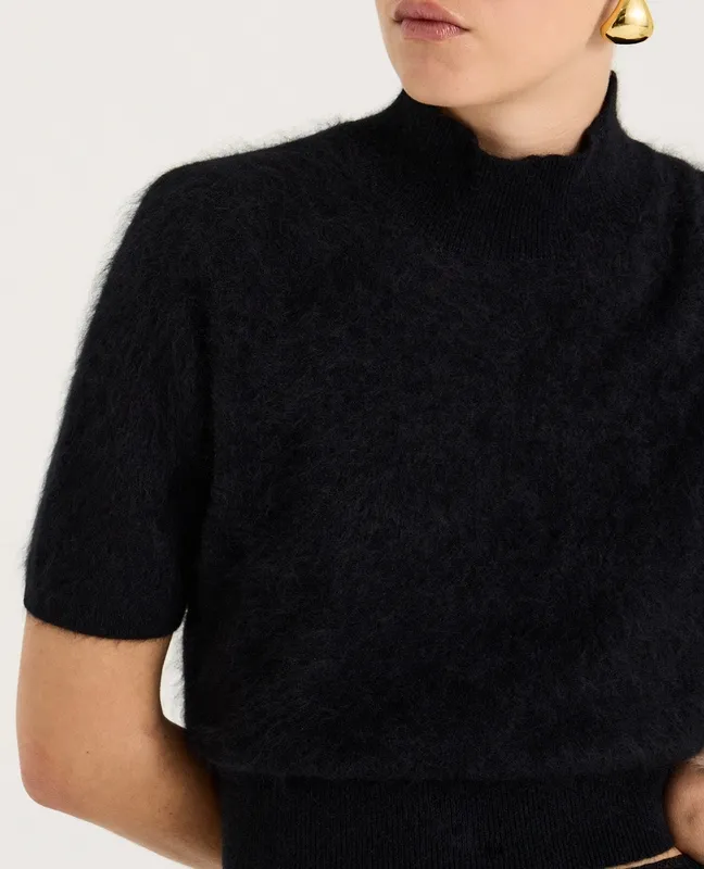 Black Cropped Turtleneck Tee