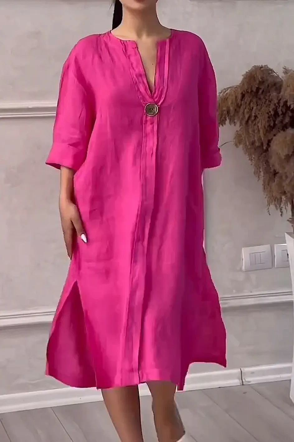 11 PACK Women'S Solid Color Casual Cotton And Linen Dress