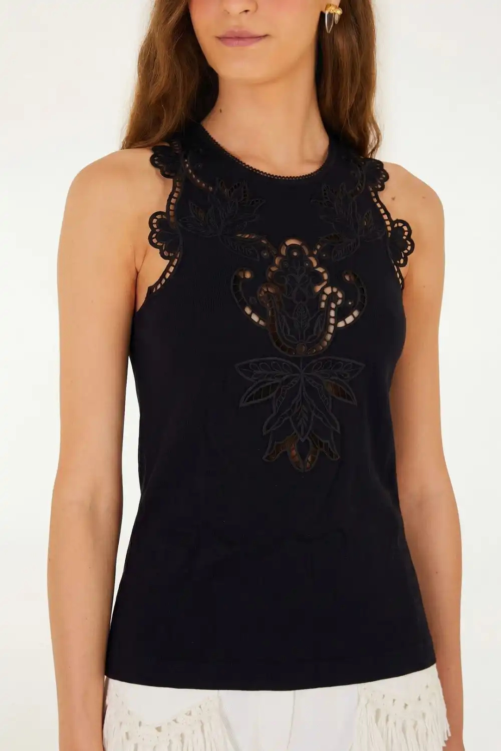 Organic-Cotton Cotton Lace-Trim Tank Top