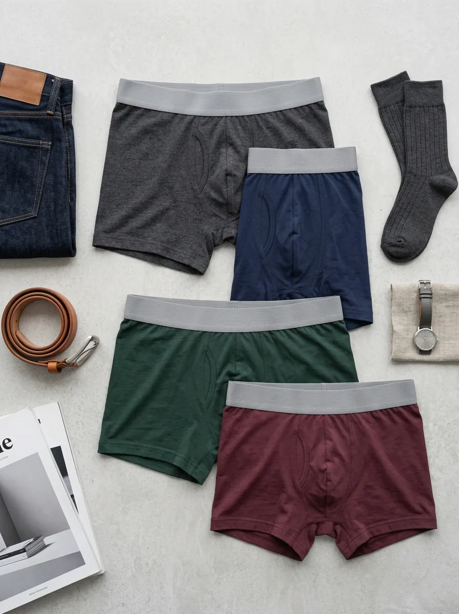 Men's Multi-color Solid Tone Cotton Boxer Briefs Set