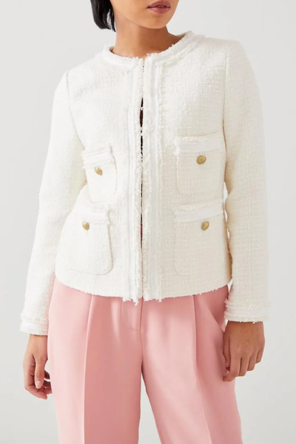 White Tweed Pocket Detail Short Jacket