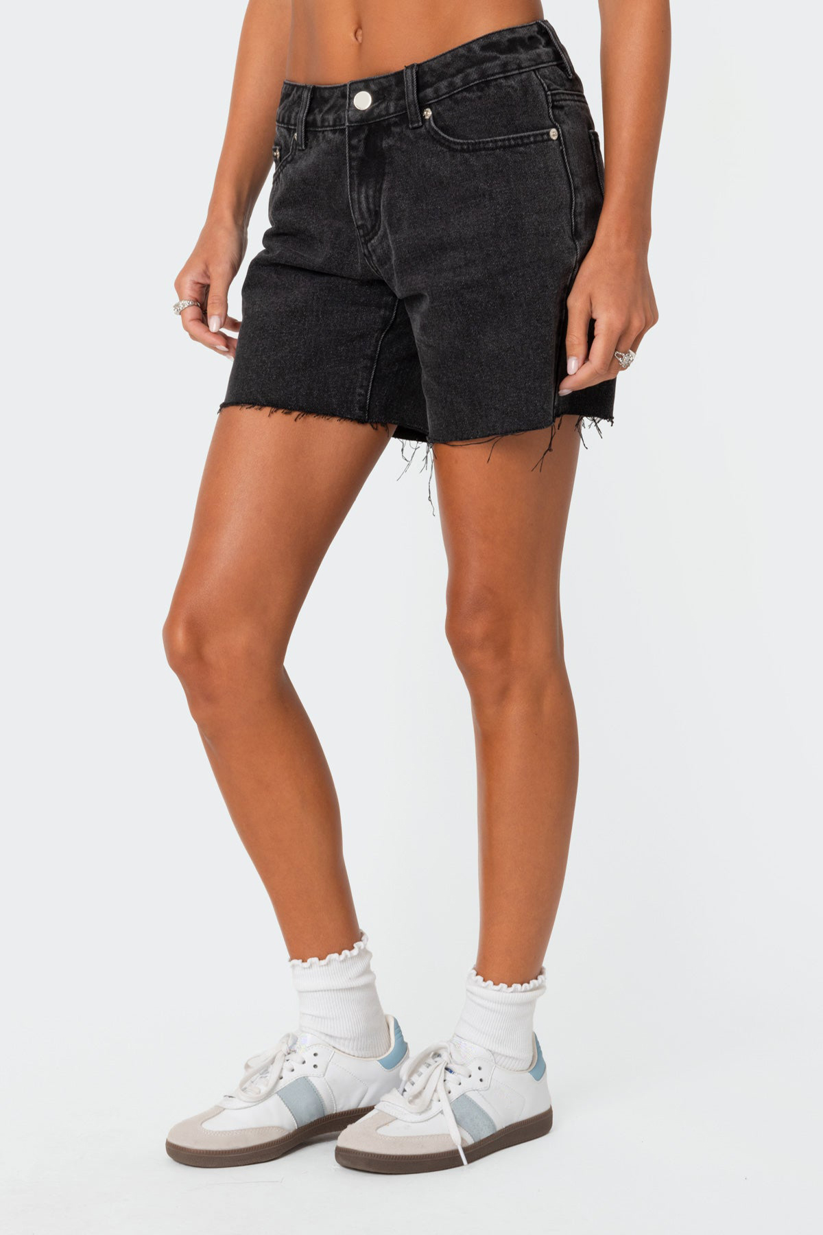 Low Rise Raw Edge Denim Shorts