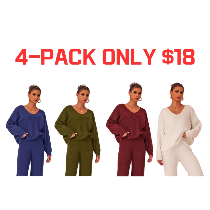 Women's Solid Color Drop Shoulder Sweater & Pants