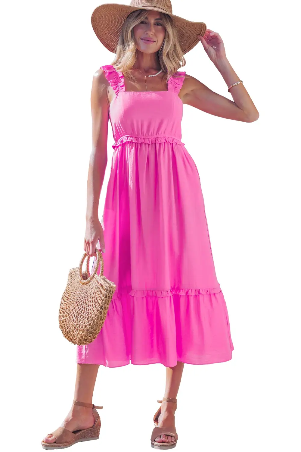 Clean Line Ruffle Sleeveless High Waist Maxi Dress