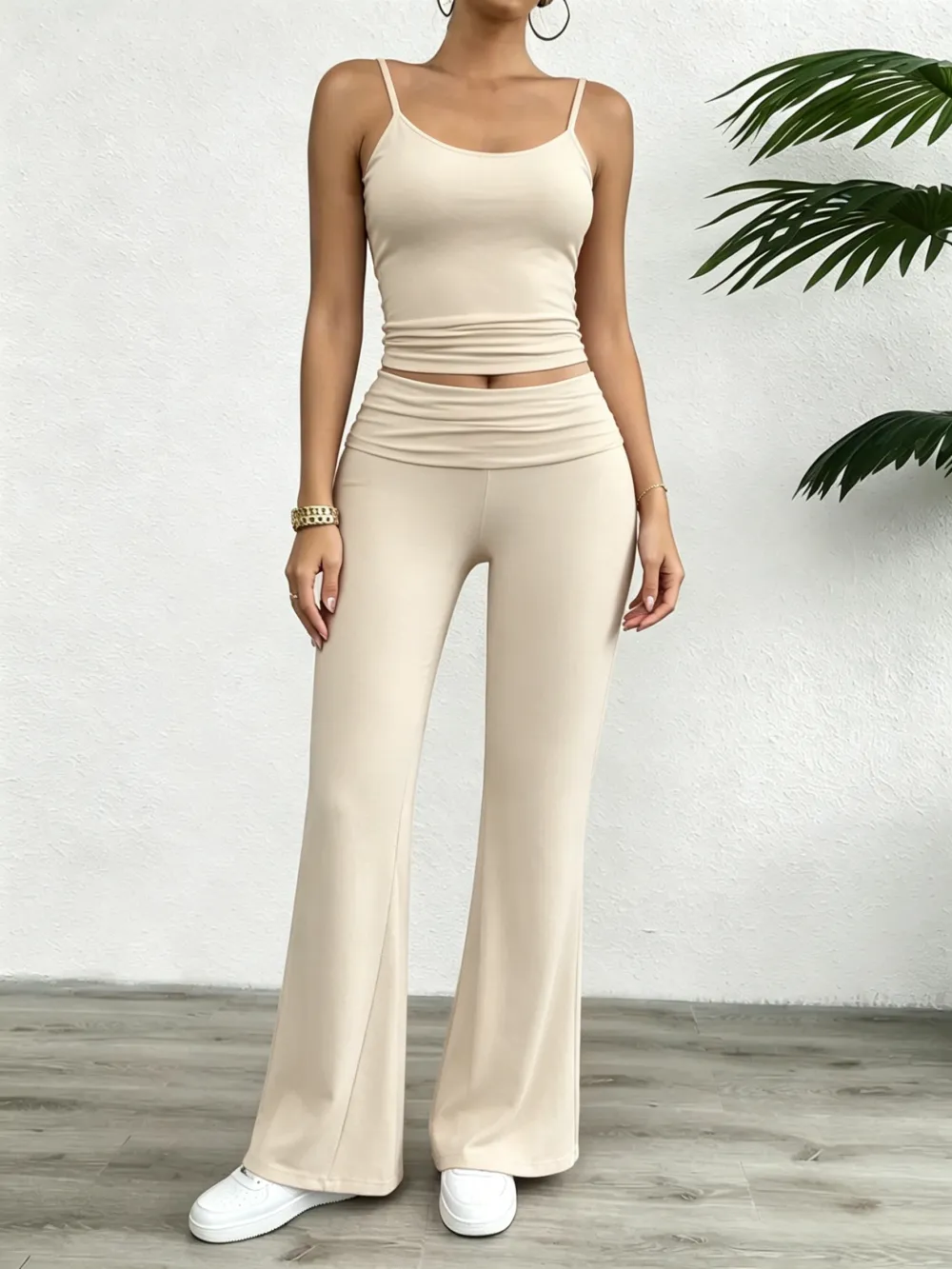Women's two-piece set: strapless cropped top and trousers