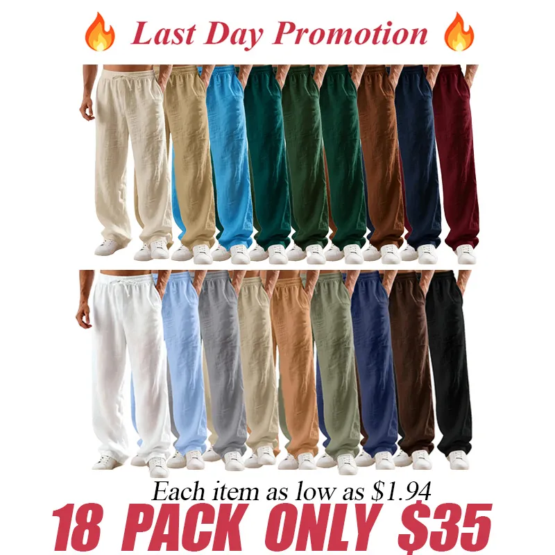 Men's classic linen casual straight-leg pants, breathable, comfortable, and stylish long pants
