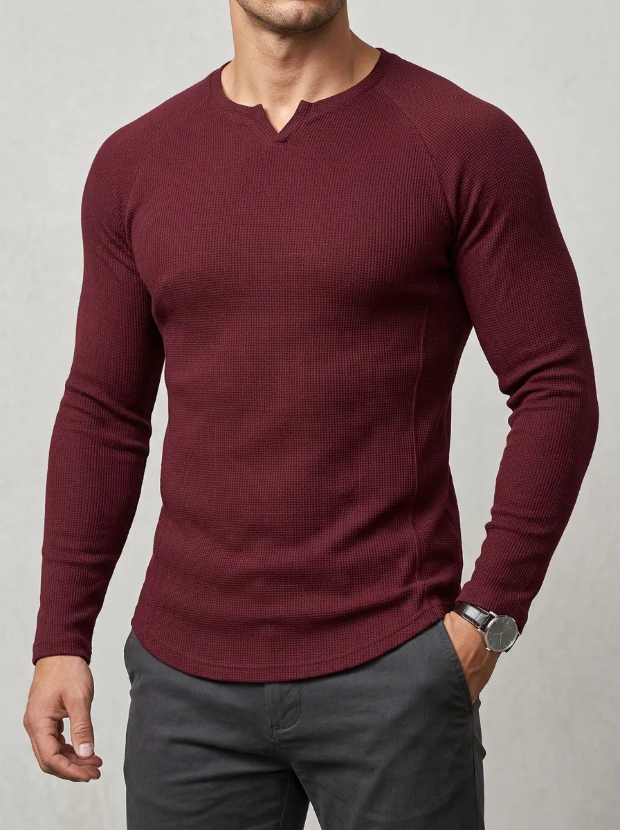 Men's Waffle Knit Henley Shirt