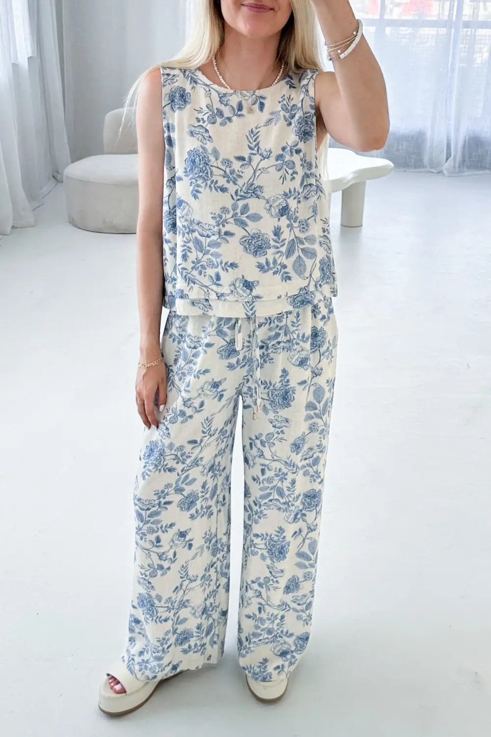 Linen Blend Printed Tank Top