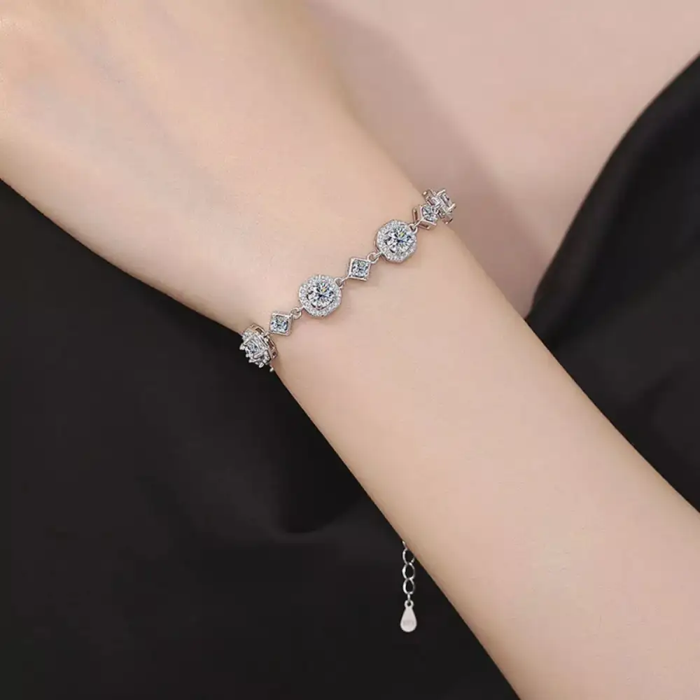 Polished Sterling Silver Moissanite Bracelet