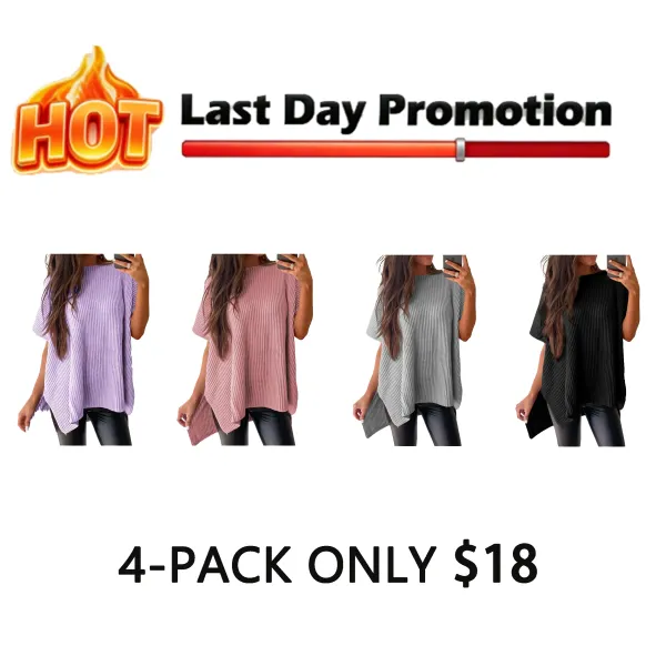 2026 Spring/Summer Oversized Cozy Ribbed Knit Top Women’s Crew Neck Short Sleeve Pullover Elegant Solid Color Knitwear with Side Slit for All-Season Casual Outfits SpringStatements