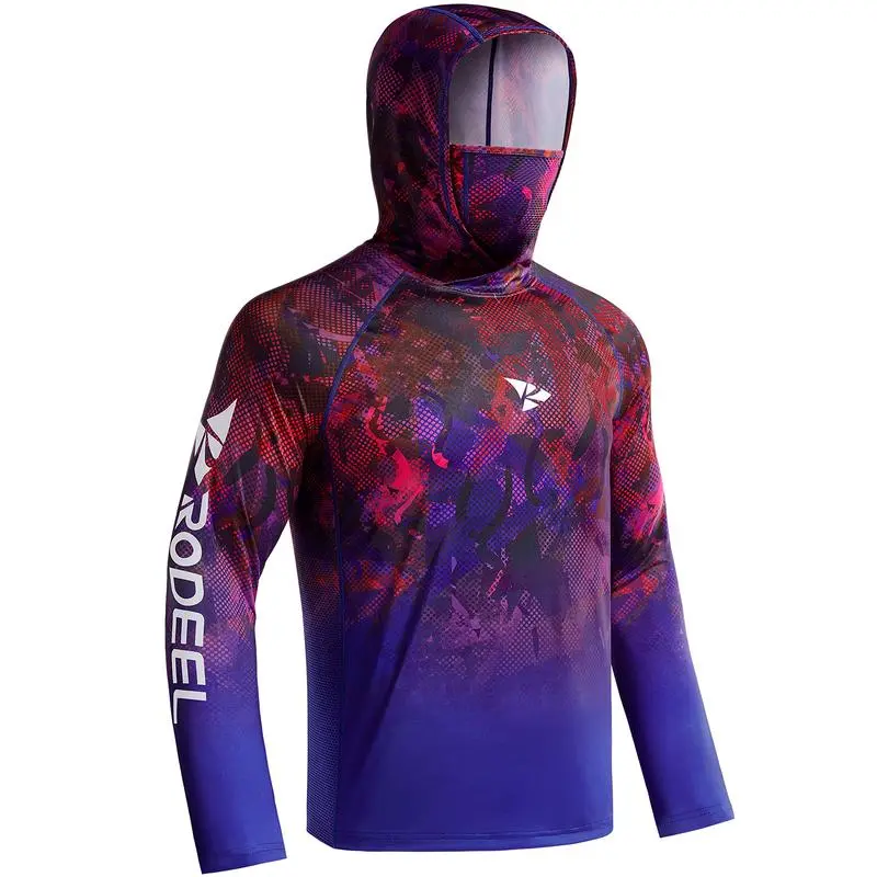 Men UPF 50+ UV Sun Hoodie Shirts with Mask Neck Gaiter  Protection Raglan Long Sleeve Lightweight Quick Dry Moisture Wicking Breathable Cooling Athletic Activewear