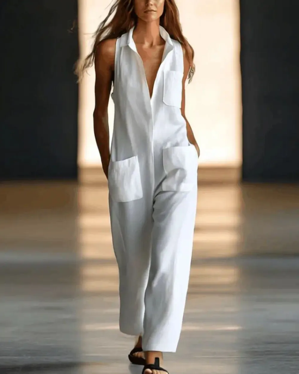 Relaxed Sleeveless Wide-Leg Jumpsuit