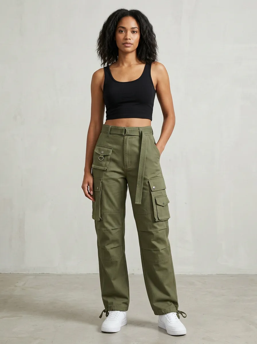 Rugged Utility Style Multi Pocket Look Women's Multi Pocket Cargo Pants