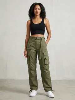 Rugged Utility Style Multi Pocket Look Women's Multi Pocket Cargo Pants