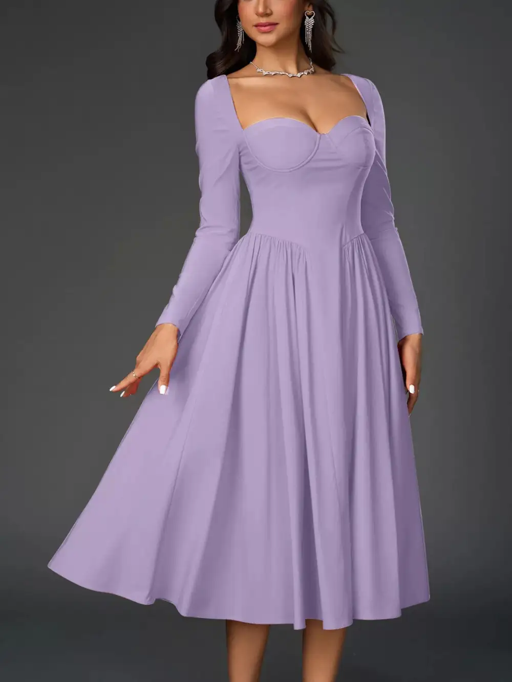 Long Sleeve Maxi Tie Detail Dress