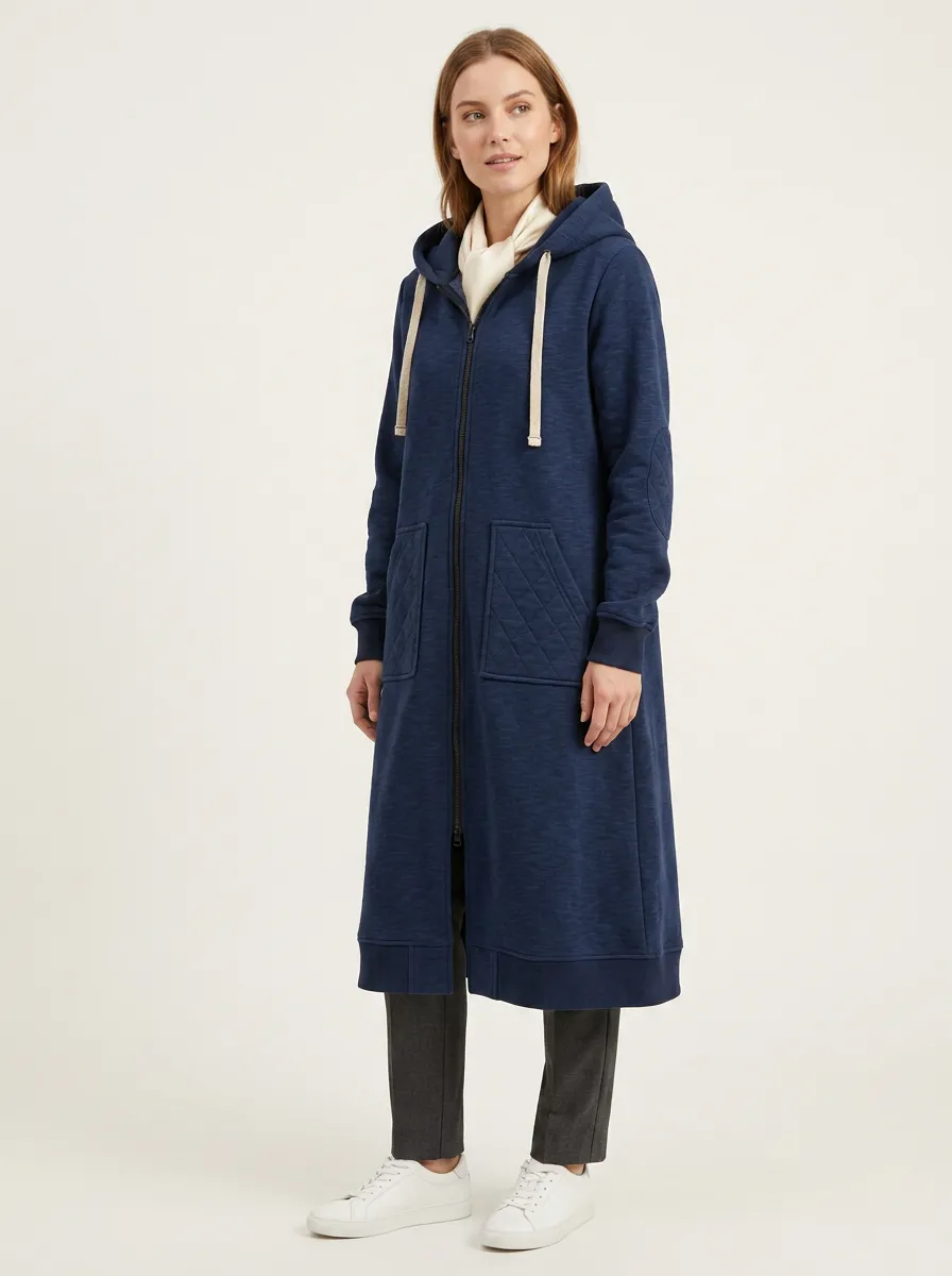Minimal Pocketed Quilted Long Hooded Coat