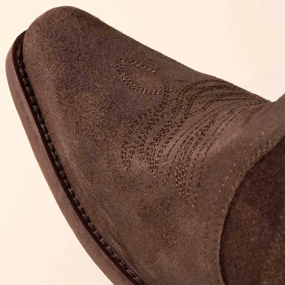 Faux-Suede Embroidered Snip-Toe Chunky-Heel Western Boots