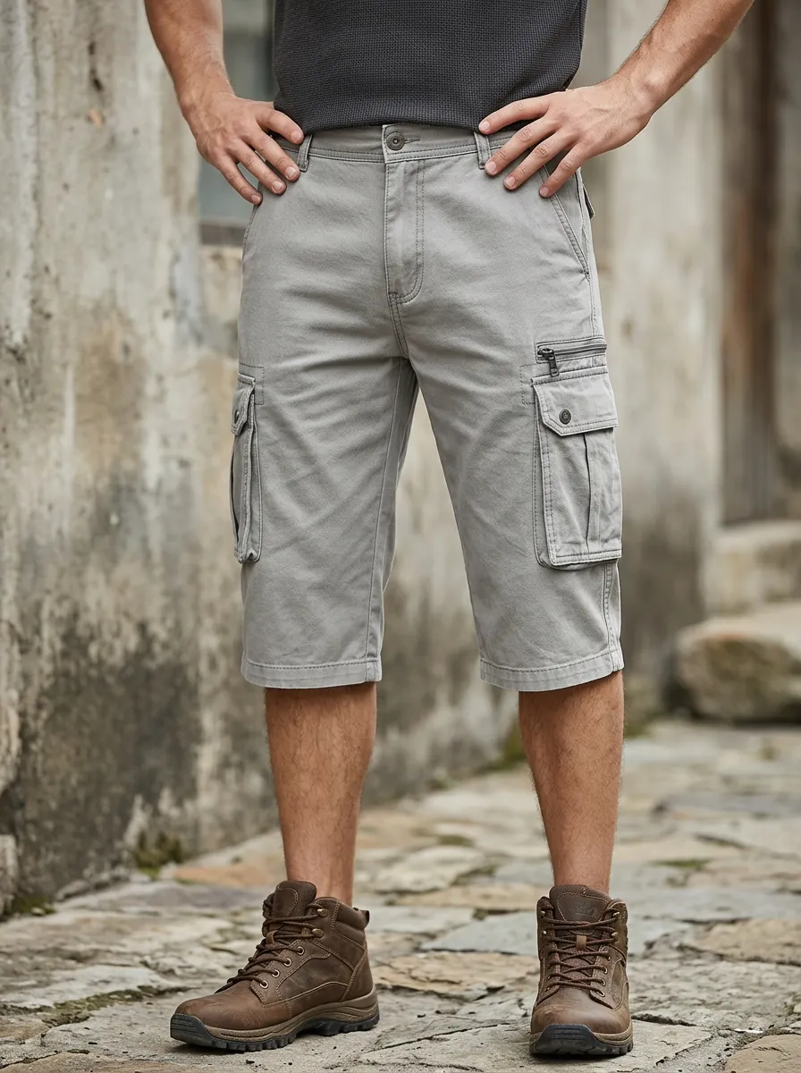 Men's Button Zip Fly Multi-Pocket Cargo Shorts
