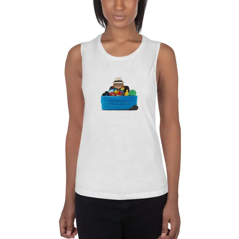 Graphic Ladies Muscle Tank Cat Tourist Tank Top