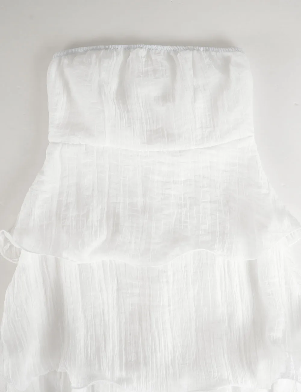Chic Crinkle Strapless Tiered Ruffle Tube Midi Dress