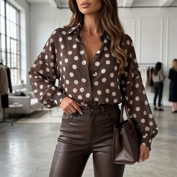 Satin Polka Dot Button Blouse