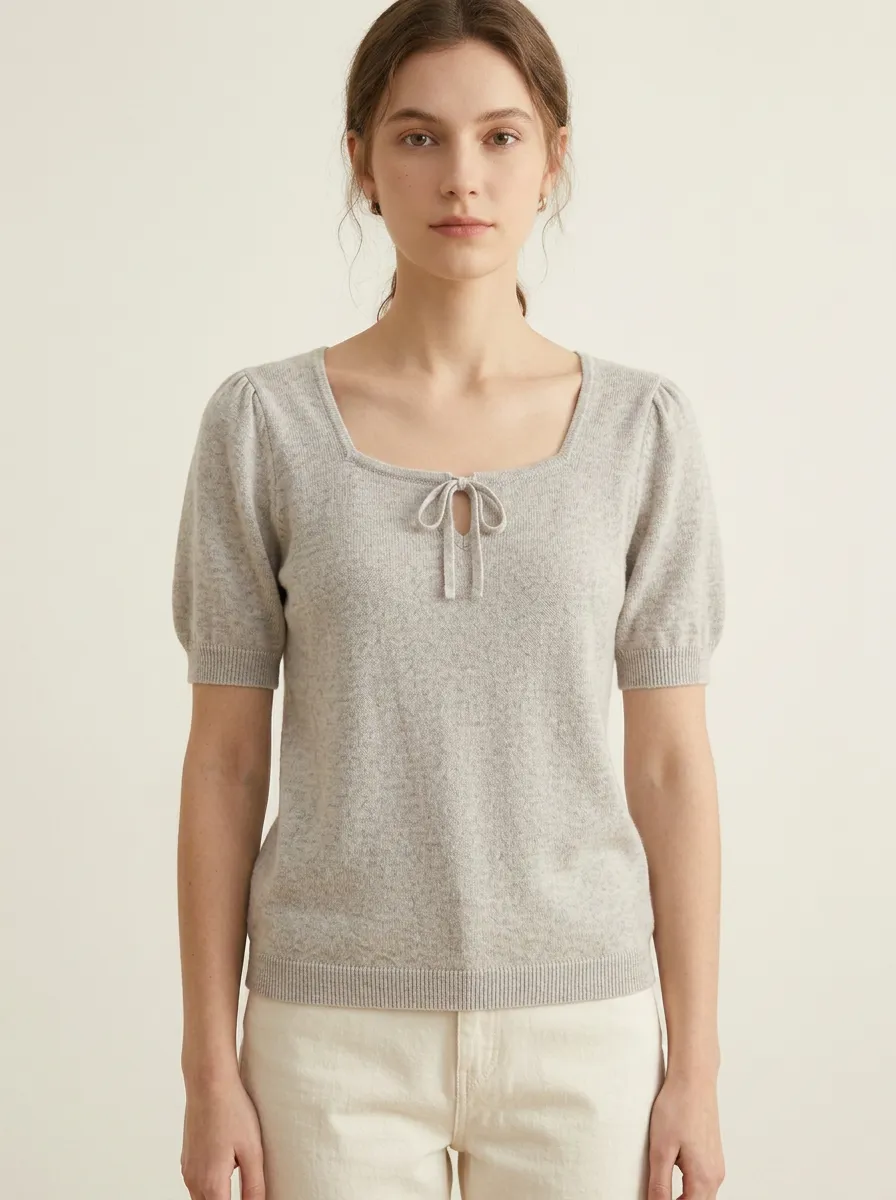 Women's Short-Sleeve Bow-Tie Knit Cardigan