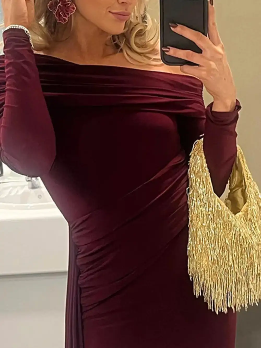 Layered Detail Ruched Maxi Dress