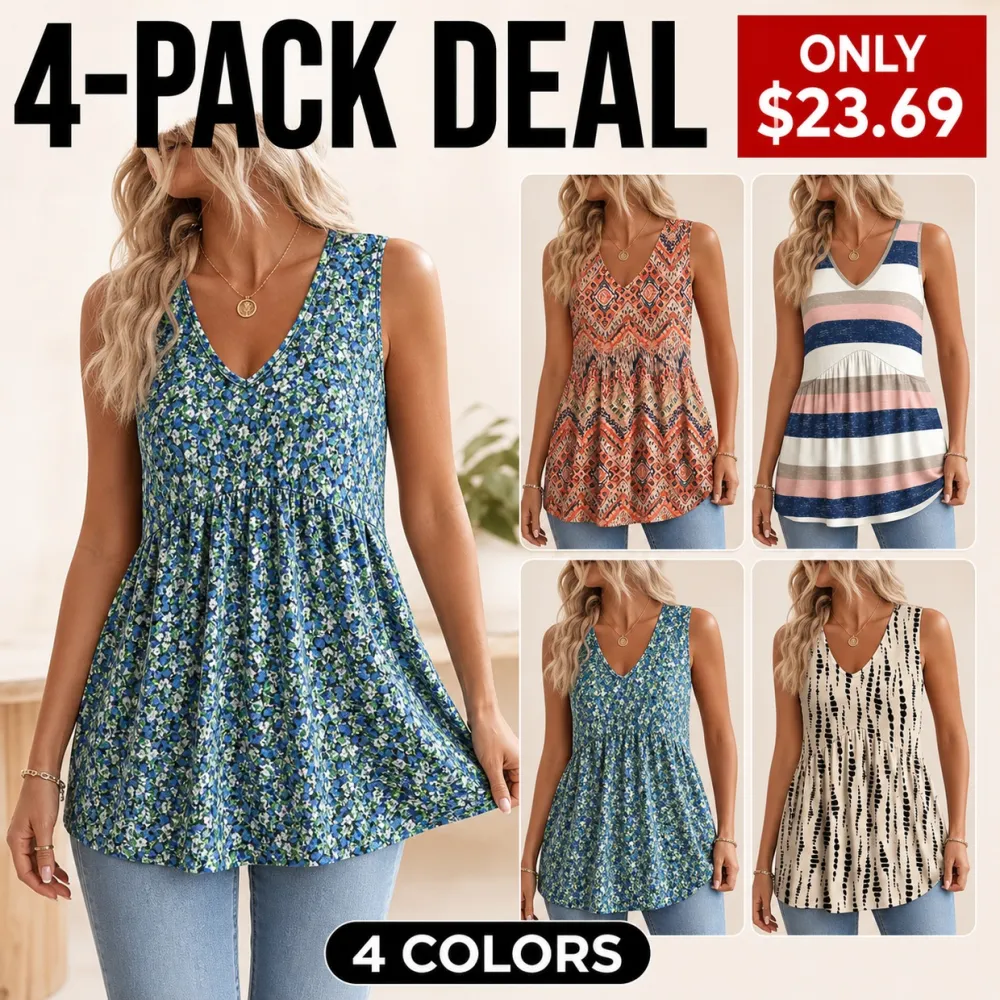 Women's Flowy V-Neck Babydoll Tank Tops Sleeveless Summer Peplum Tops