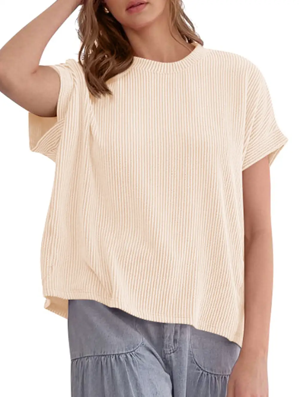 Ribbed Knit Crew Neck Tee