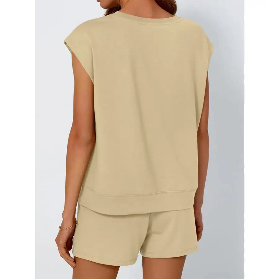 Round Neck Cap Sleeve Top and Shorts Set